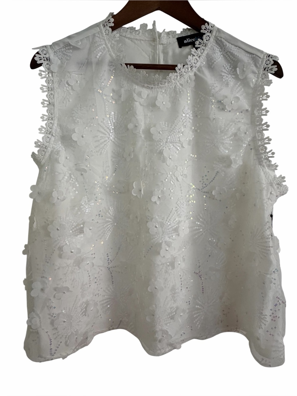 Alice Blue NWT White Floral 3D Appliqué Sleeveless Sequin Tank